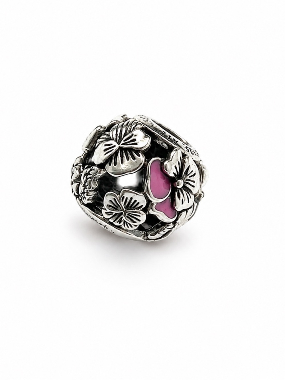 Pandora Silver Floral Pink Enamel Bead Charm
